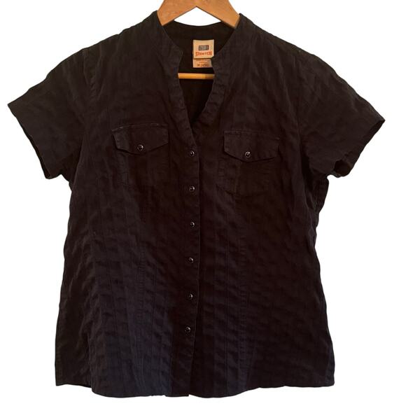 Vintage Faded Glory Size Medium Black Pearl Snap Short Sleeve Western Blouse - Picture 1 of 8